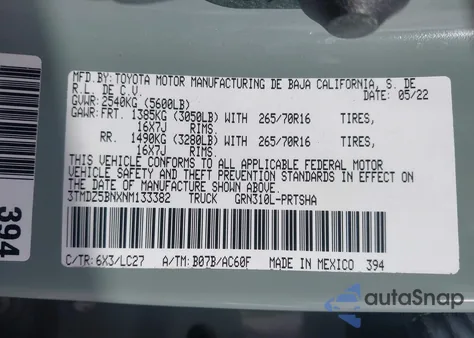 2022 Toyota Tacoma Trd Off Road из США, поврежденный, VIN 3TMDZ5BNXNM133382